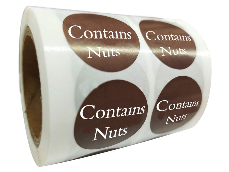 wootile Contains Nuts Stickers Round Allergies Food Rotation Labels 1" Round Circle Dots 500 Pcs Allergen Allergy Warning Stickers Per Roll Retail Packaging Stickers for Jars Glass Bottle,Retail Packaging - Image 1
